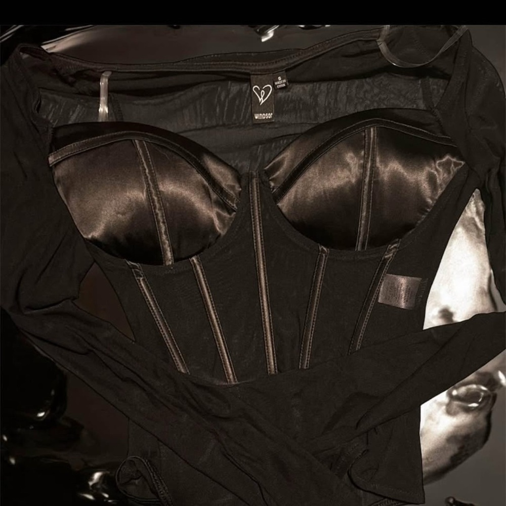 Windsor Black Satin Bodysuit